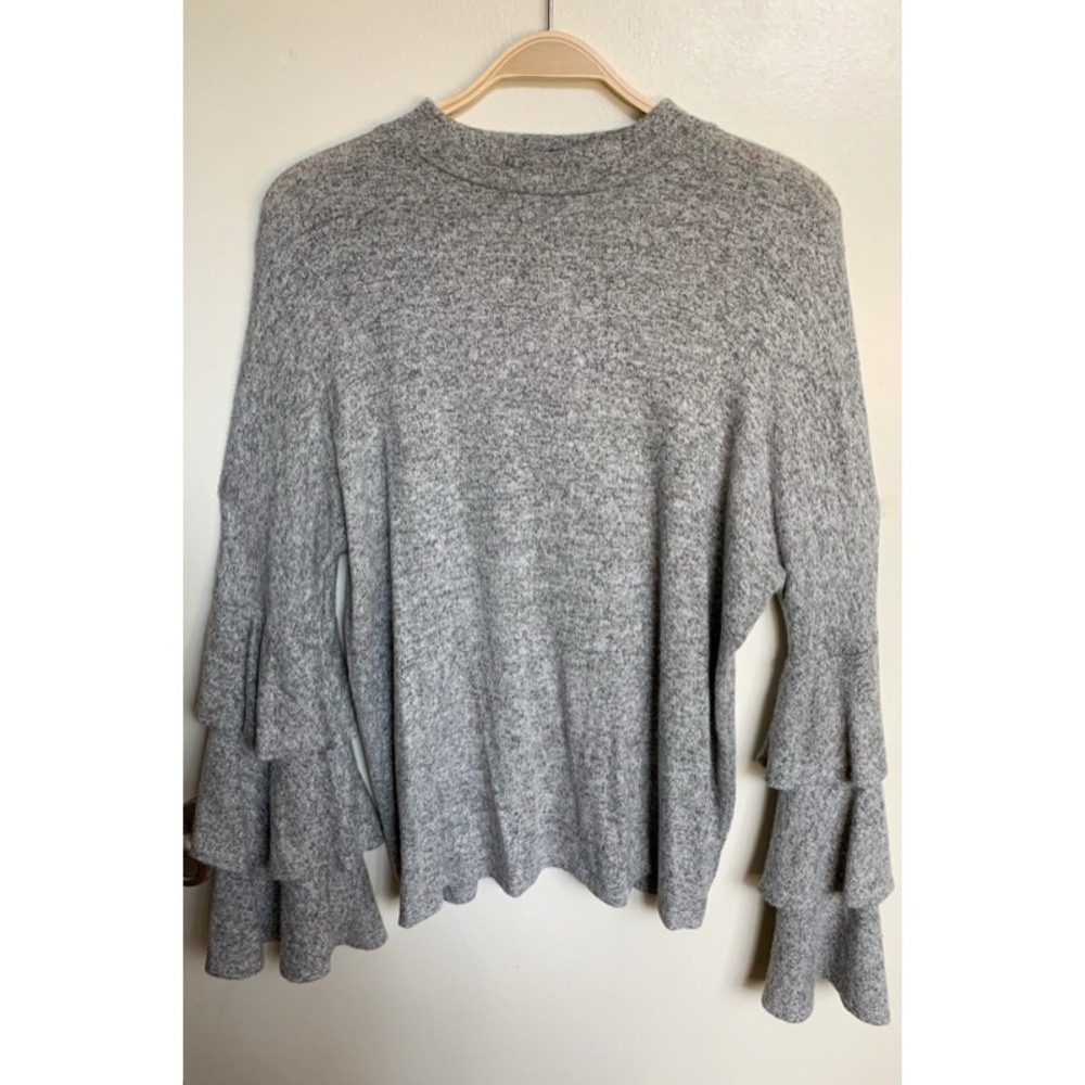 AQUA | Gray Soft Layered Bell Long Sleeve Top